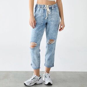 Gap High Rise Easy Denim Utility Jeans Women’s Size M Petite Distressed Pockets